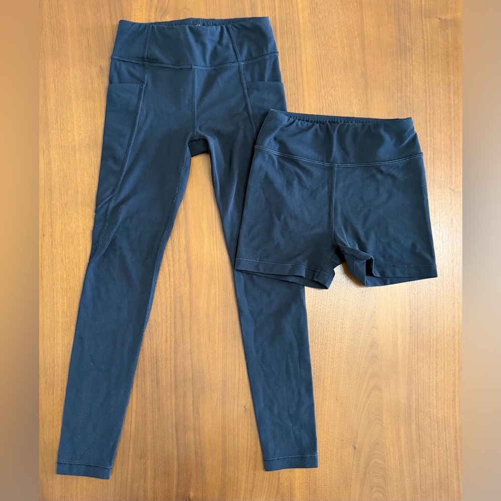 Athleta Girl Black Girls' Leggings with Matching Bike Shorts Size 7/Small